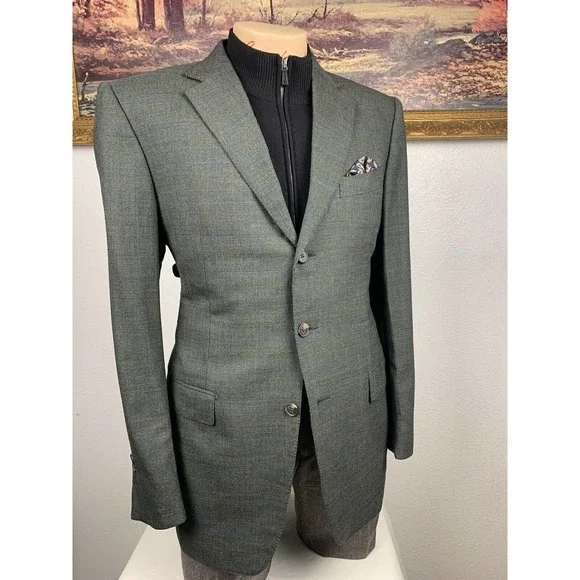40R Ermenegildo Zegna Green‎ Check Sport Coat - Suit Jacket - Picture 3 of 14